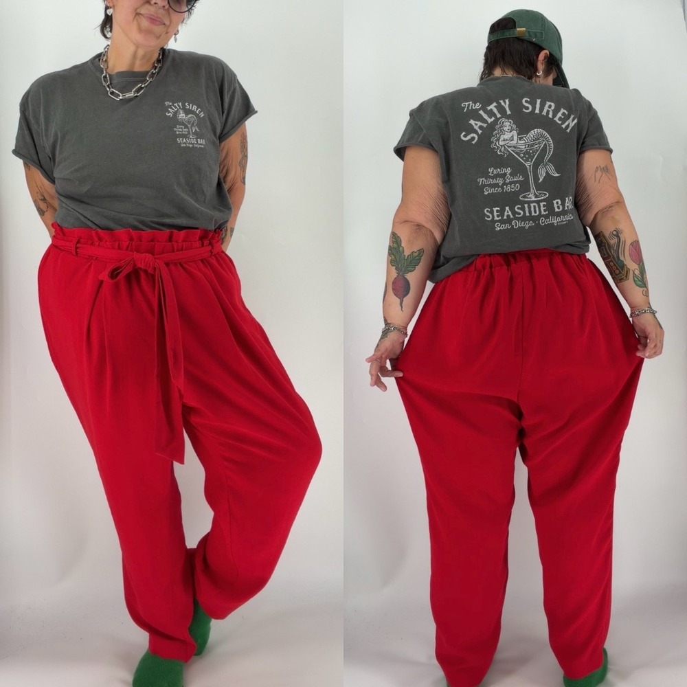 Lane Bryant paper bag waist trousers high rise tie belt pants red plus size 24